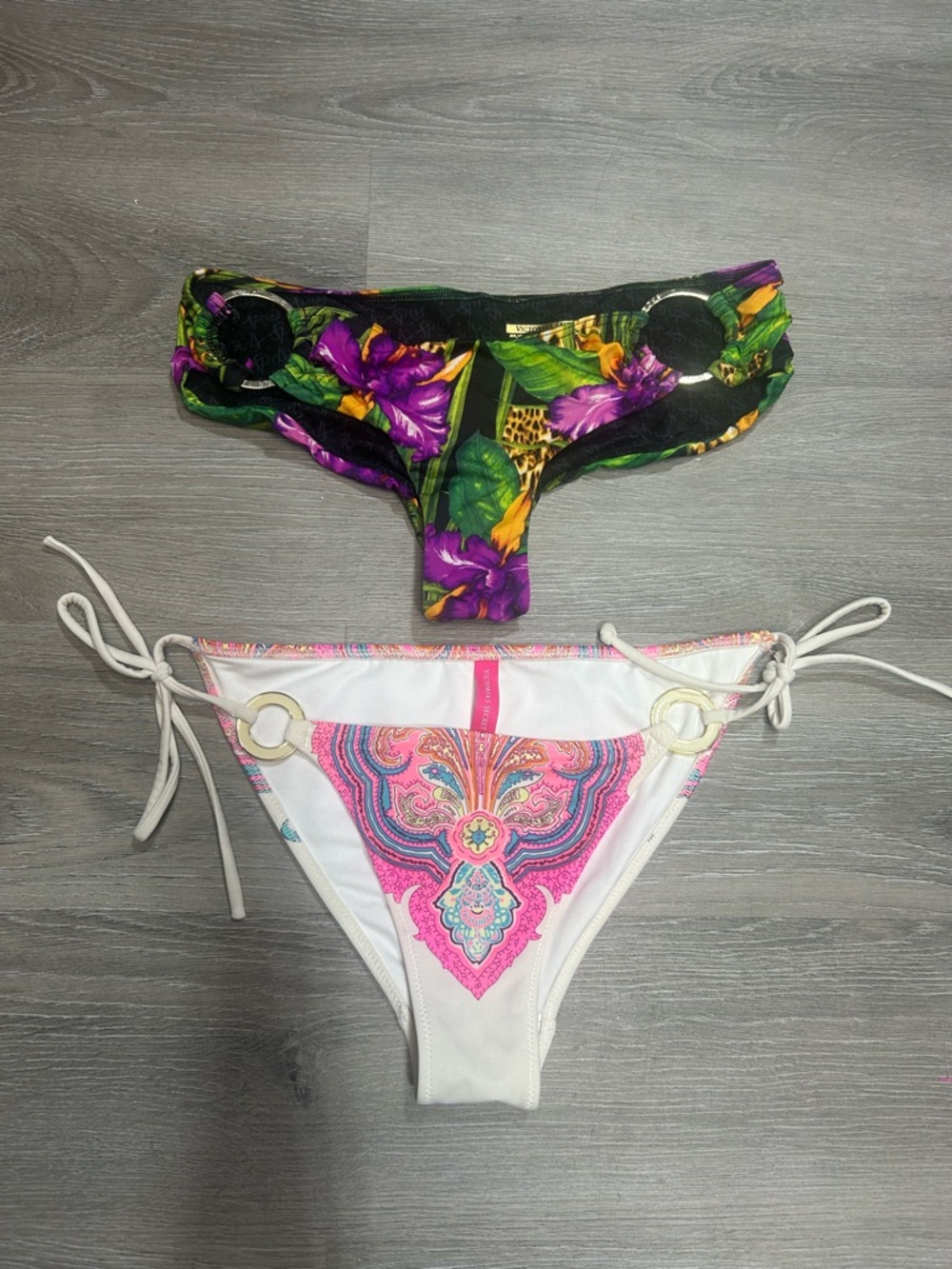 2 Y2K Victoria Secrete Bikini Bottoms, Jungle Collection Is Sz S, Paisley Sz XS